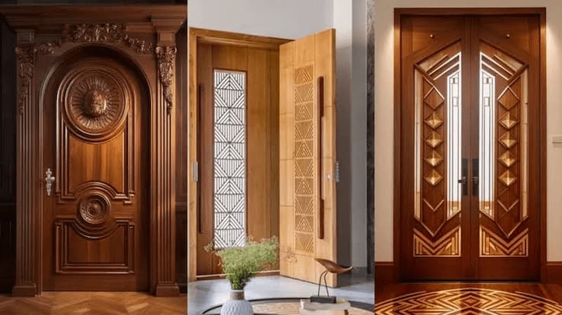 درب چوبی ورودی ویلا انتخابی زیبا برای نمای ساختمان